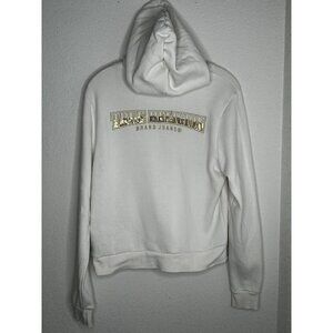 True Religion Hoodie Womens Large Ivory Full Zip Gold Sequin Logo Sweatshirt Y2K
